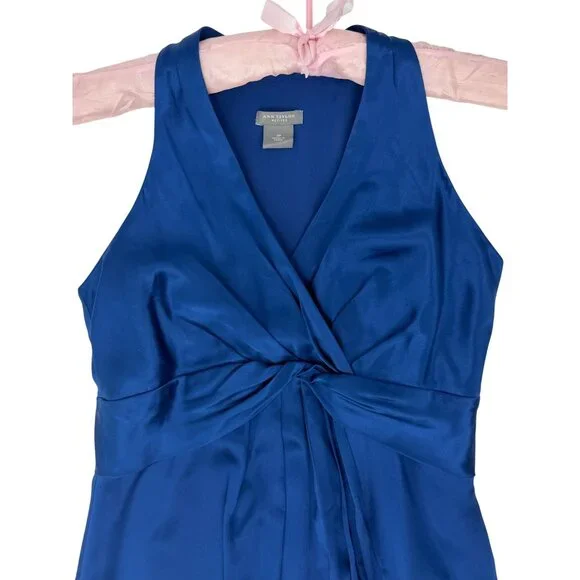 VTG Ann Taylor Royal Blue Silk A-Line Twist Front Mini Dress | 90s Quiet Luxury - Picture 11 of 12